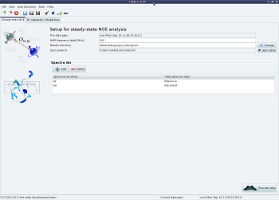 Screenshot of the graphical user inteface (GUI) steady-state NOE anlaysis tab of the program relax (software for NMR dynamics analyses, specifically: Model-free, NMR relaxation (R1, R2, NOE), reduced spectral density mapping, N-state models, frame order theory).